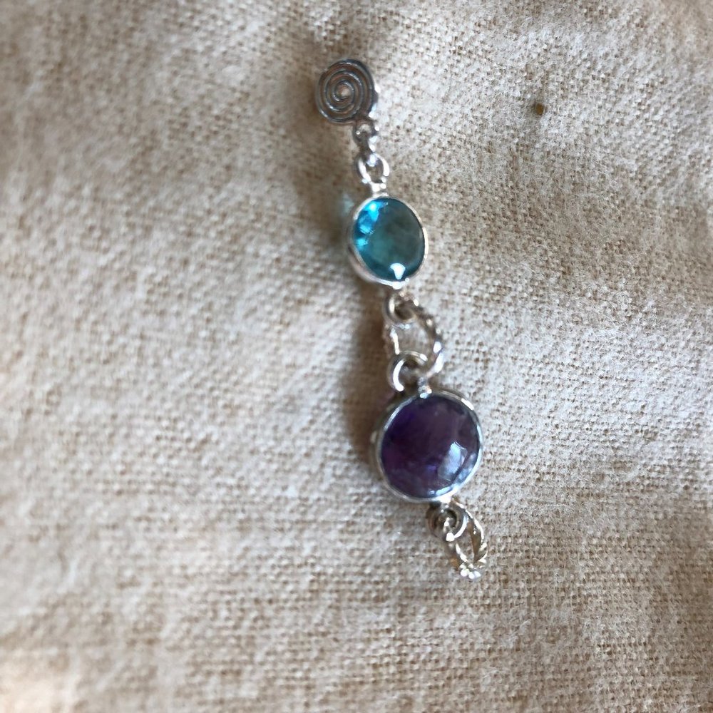 925 SS Amethyst & Blue Topaz Earrings - Picture 3 of 5